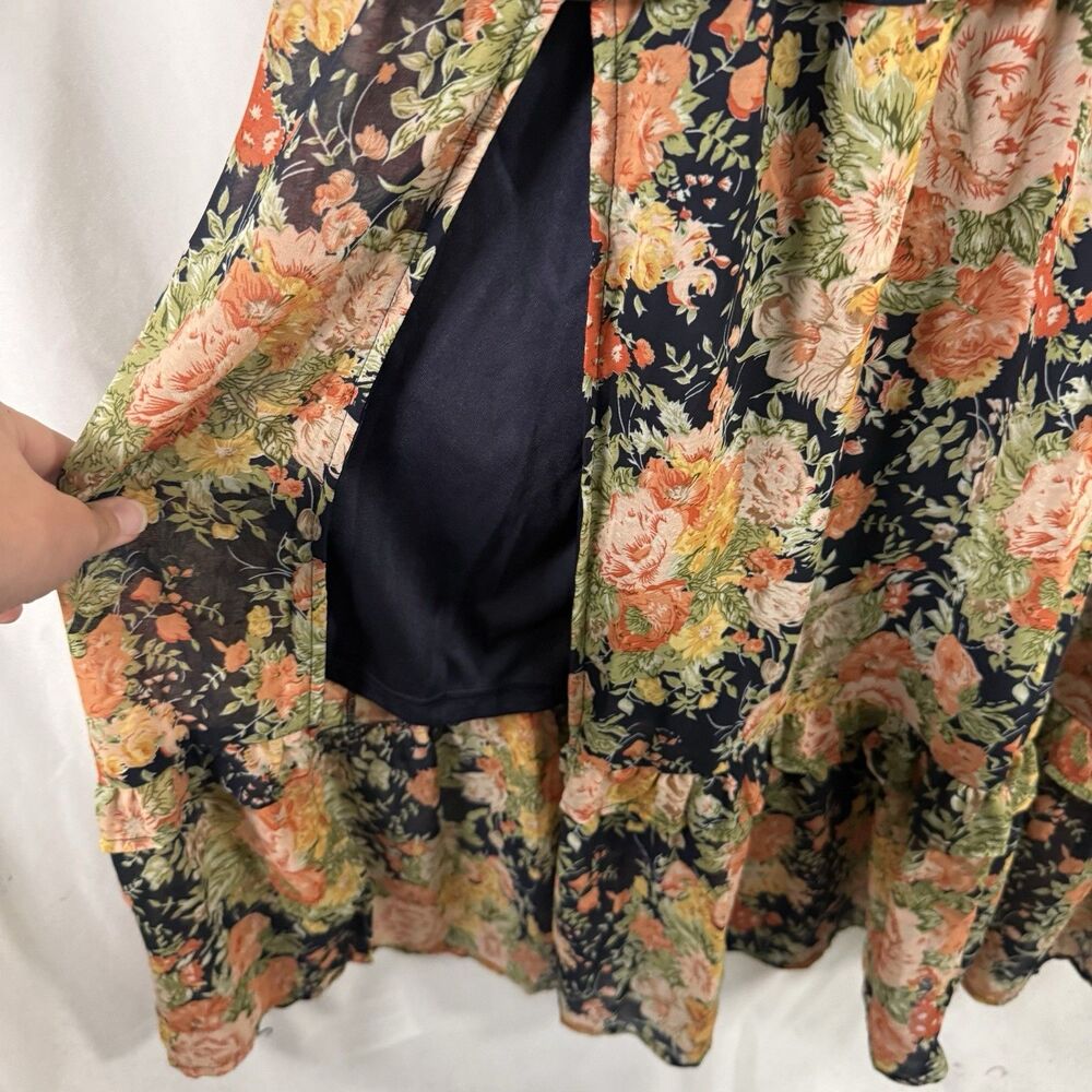 New Balticborn Bowman Dress Women Medium Blue Floral Deep Vneck Long Sleeve Maxi - Picture 6 of 10